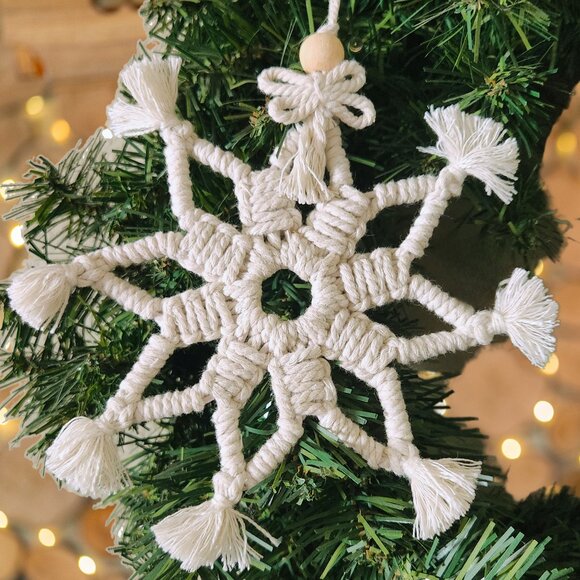 Macrame Snowflake Ornament Limited batch handmade Christmas boho Ornament - Picture 2 of 3